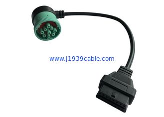 Right Angle Green J1939 Deutsch 9-Pin Female to J1962 OBD2 16 Pin Female Cable
