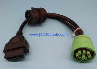 Green Deutsch 9 Pin J1939 Female to OBD2 OBDII 16 Pin Female and J1939 Male Splitter Y Cable