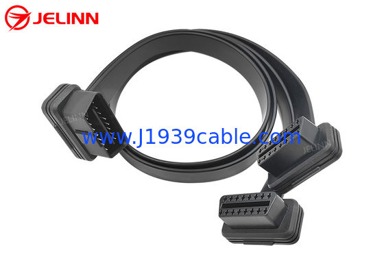 OBD2 OBDII 16 Pin J1962 Right Angle Male to Dual Female Flat Y Cable