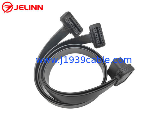 OBD2 OBDII 16 Pin J1962 Right Angle Male to Dual Female Flat Y Cable