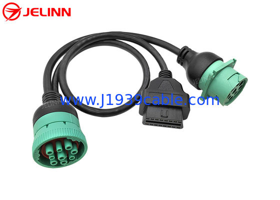J1939 9 Pin to OBD 2 OBD2 16 Pin Splitter Y Cable 9Pin Spliter Wire Harness for Truck GPS