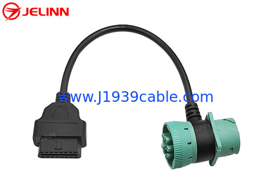 Grün Deutsch J1939 9Pin männlicher weiblicher Anschluss Pass-through zu OBD2 OBDII weibliches Kabel T-Form 9 Pin OBD 2 Adapt